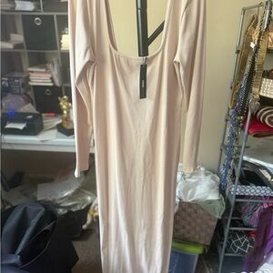 Fashion Nova Tan long sleeved Bodycon Maxi Dress